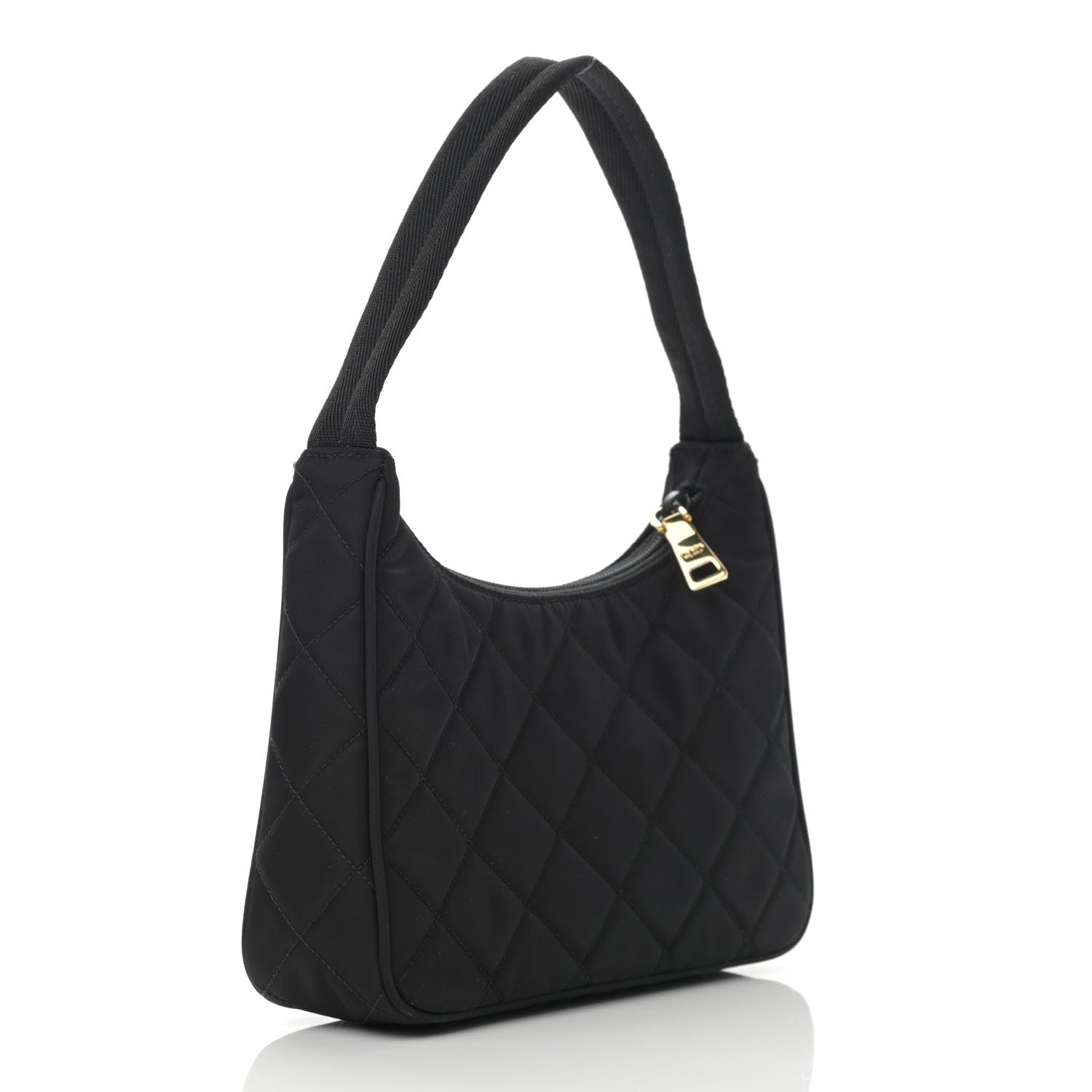Prada Tessuto Nylon Stitched Shoulder Bag Black 3 of 12