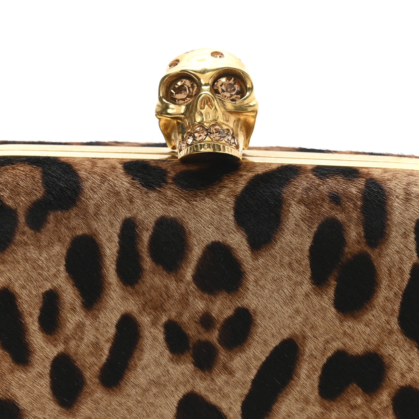 Calf Hair Leopard Print Skull Box Clutch