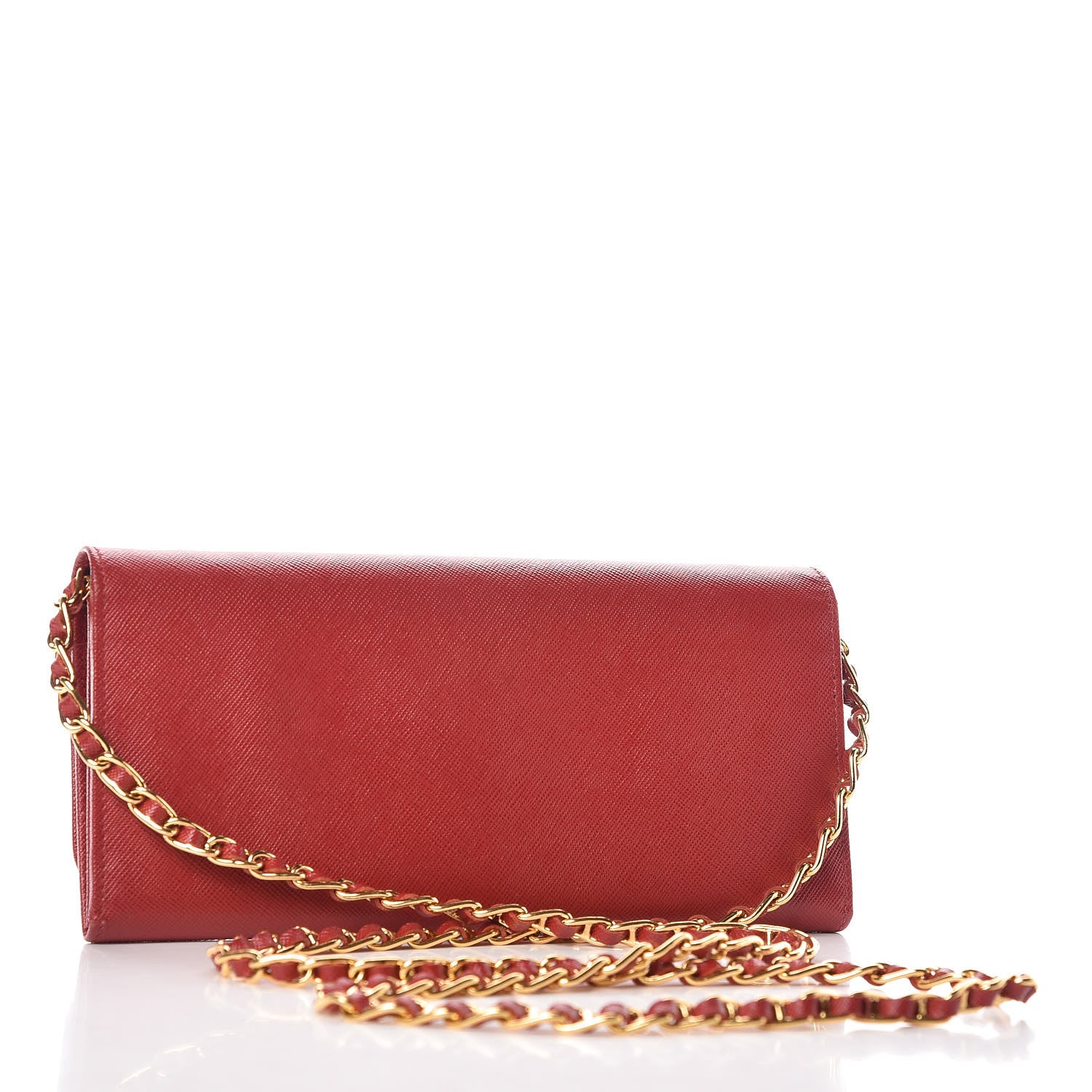 Prada Saffiano Metal Oro Chain Wallet Fuoco 3 of 14