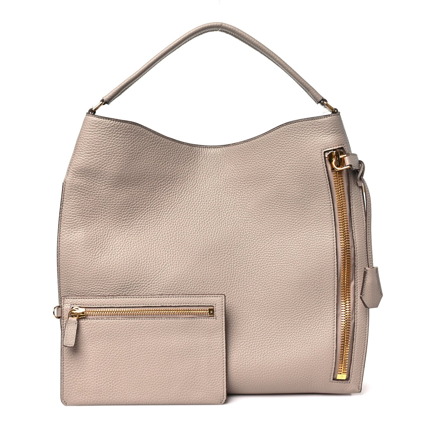 Pebbled Calfskin Large Alix Padlock Zip Hobo Bag Taupe