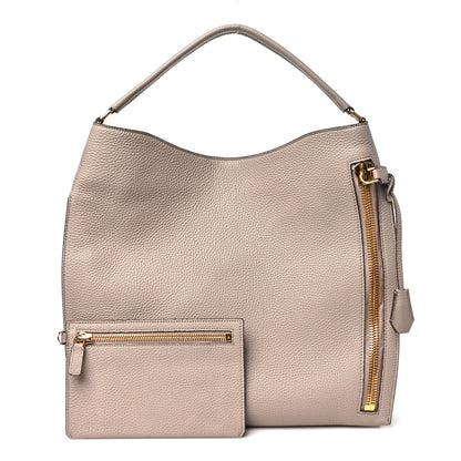 Tom Ford Pebbled Calfskin Large Alix Padlock Zip Hobo Bag Taupe 1 of 10