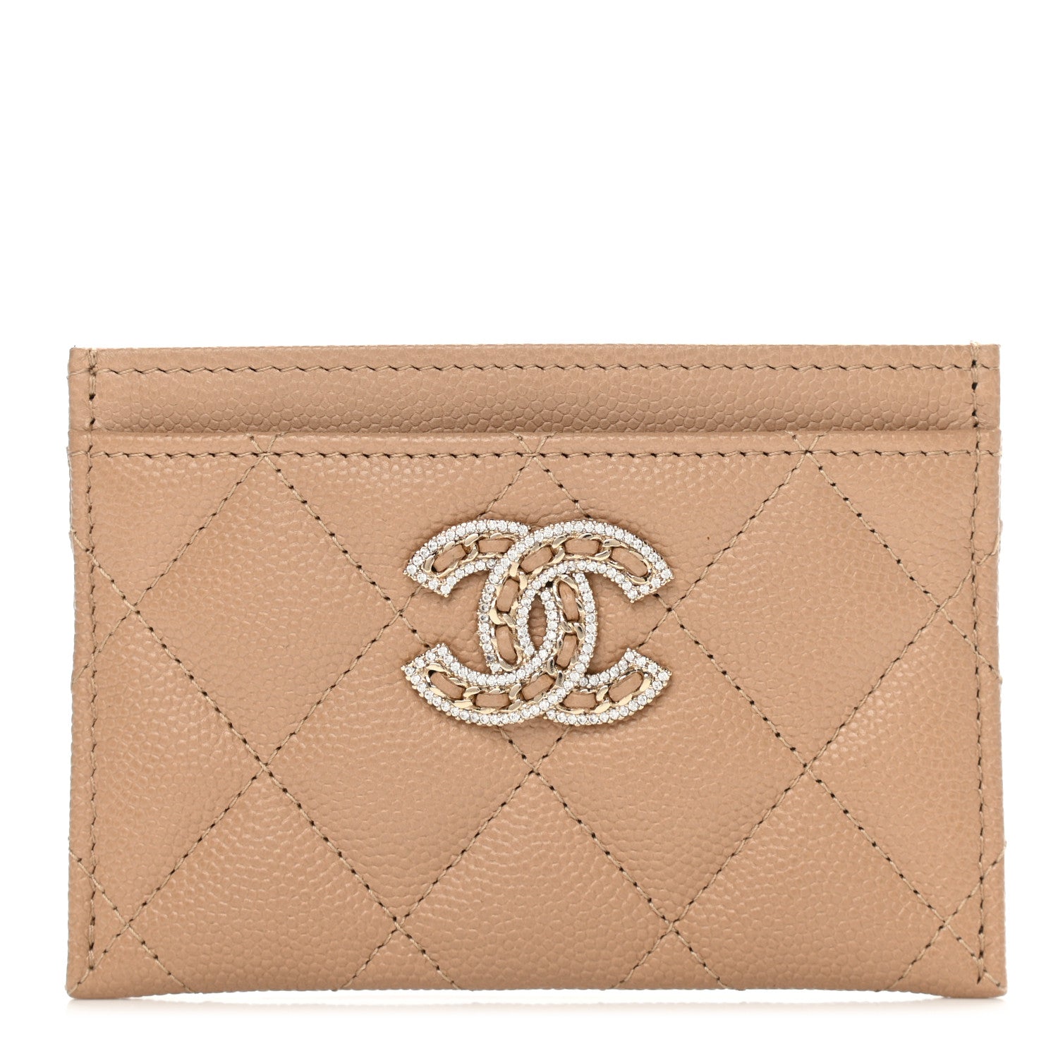 Chanel Caviar Quilted Crystal Card Holder Beige 1 of 9