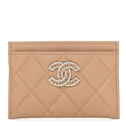 Chanel Caviar Quilted Crystal Card Holder Beige 1 of 9