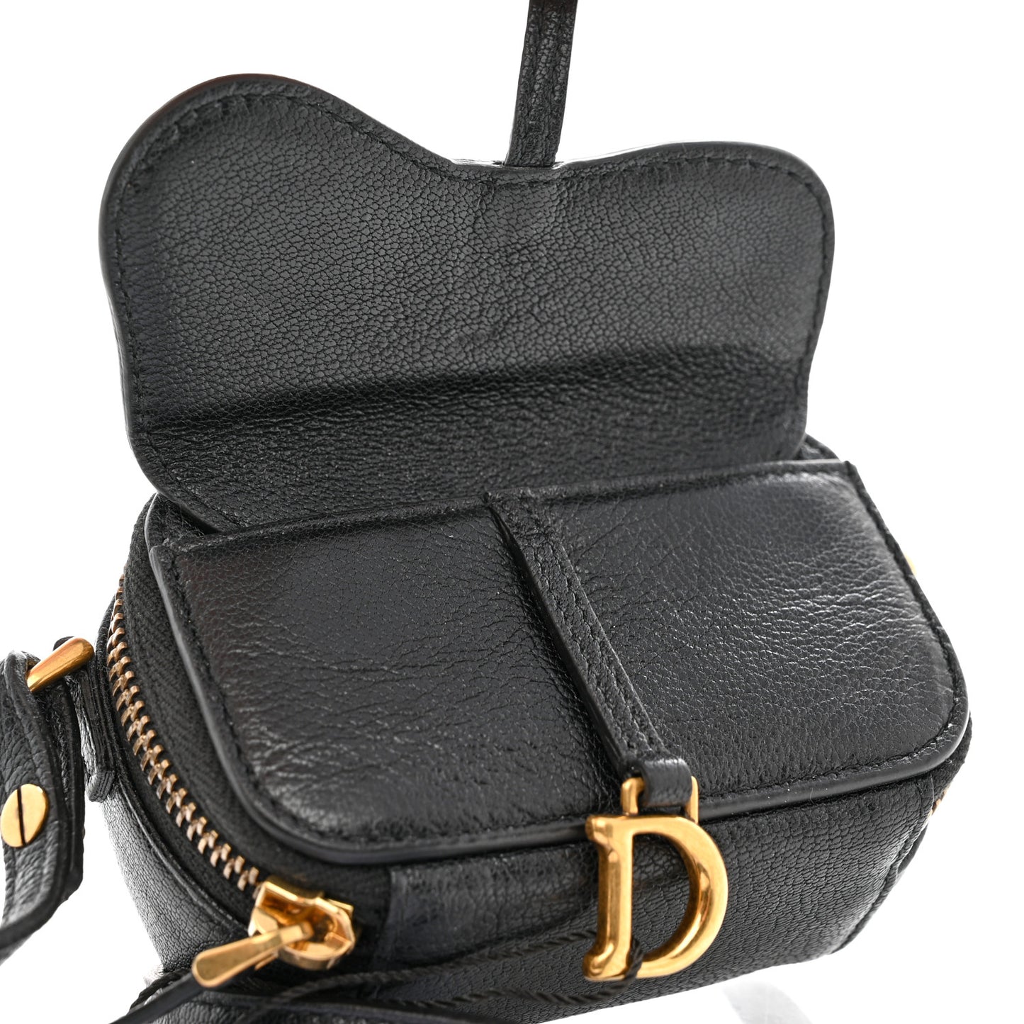 Goatskin Mini Saddle Shoulder Strap Pouch Black