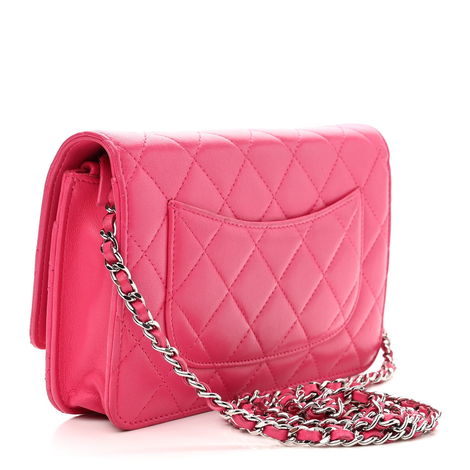 Chanel Lambskin Quilted Wallet on Chain WOC Dark Pink 2 of 11