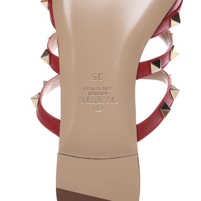 Valentino Garavani Pebbled Calfskin Rockstud Flat Cage Mules 35 Rosso 7 of 8