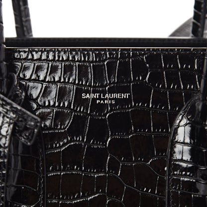 Saint Laurent Calfskin Crocodile Embossed Small Sac de Jour Black 7 of 9