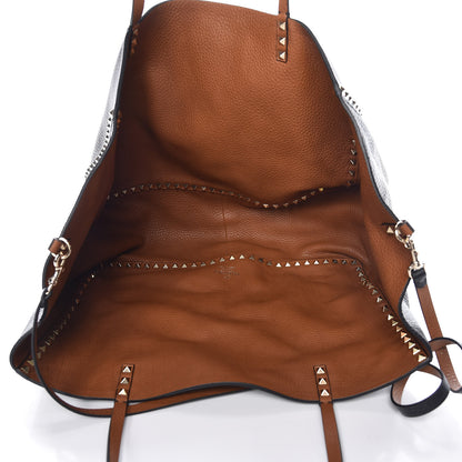 Valentino Garavani Pebbled Calfskin Large Rockstud Reversible Tote Black Light Cuir 8 of 9