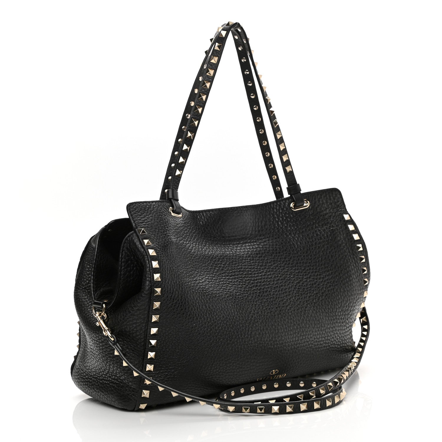 Valentino Garavani Pebbled Calfskin Medium Rockstud Tote Black 3 of 12