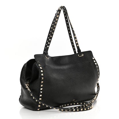 Valentino Garavani Pebbled Calfskin Medium Rockstud Tote Black 3 of 12