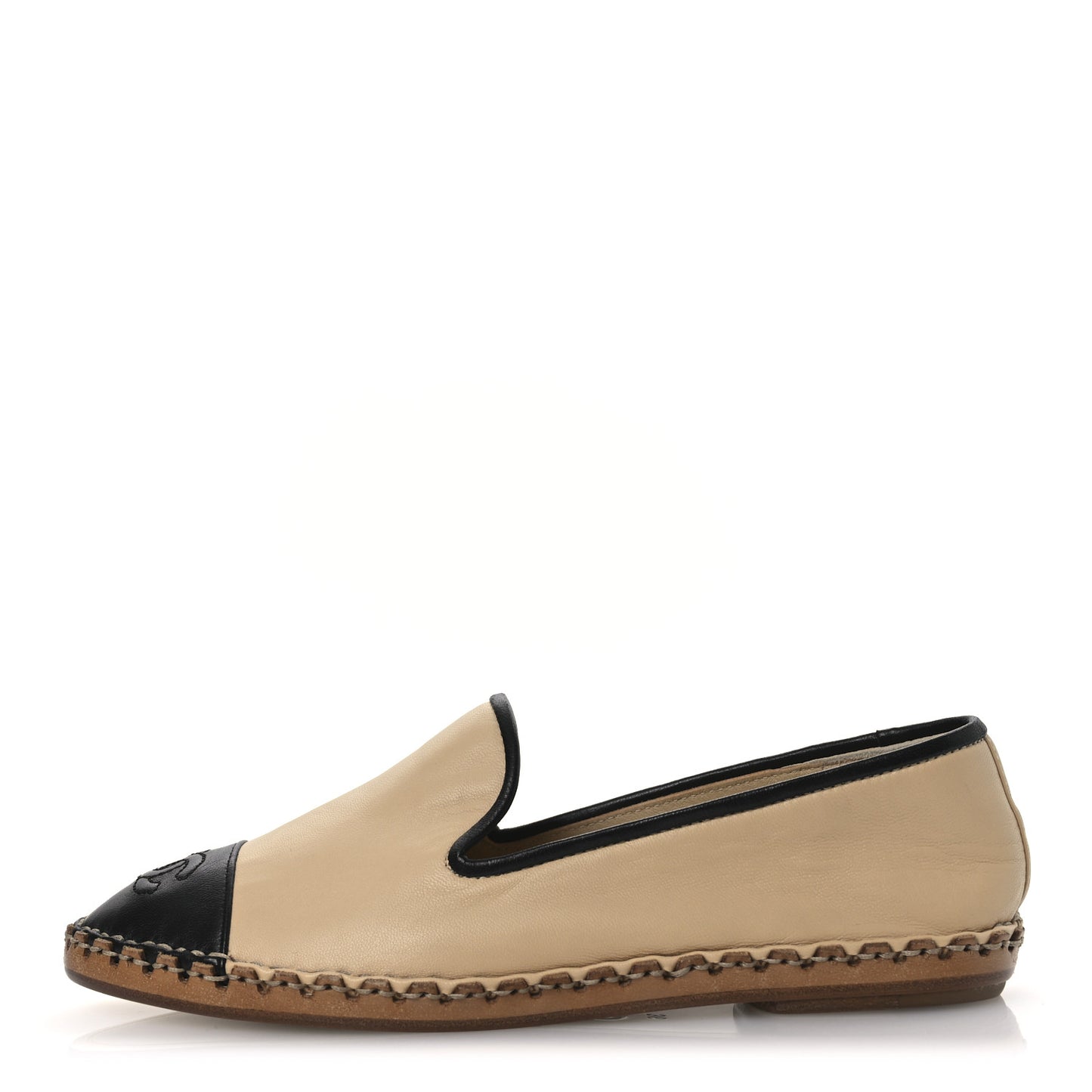 Lambskin Chain CC Mocassin Loafer Espadrilles 36 Beige Black