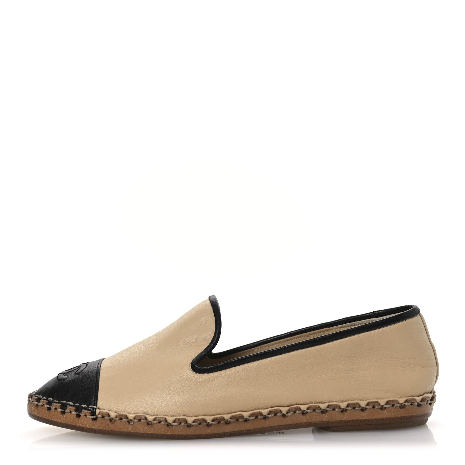 Chanel Lambskin Chain CC Mocassin Loafer Espadrilles 36 Beige Black 1 of 11