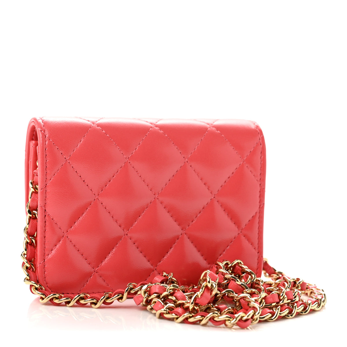 Chanel Shiny Lambskin Quilted Card Holder On Chain Pink 3 of 12
