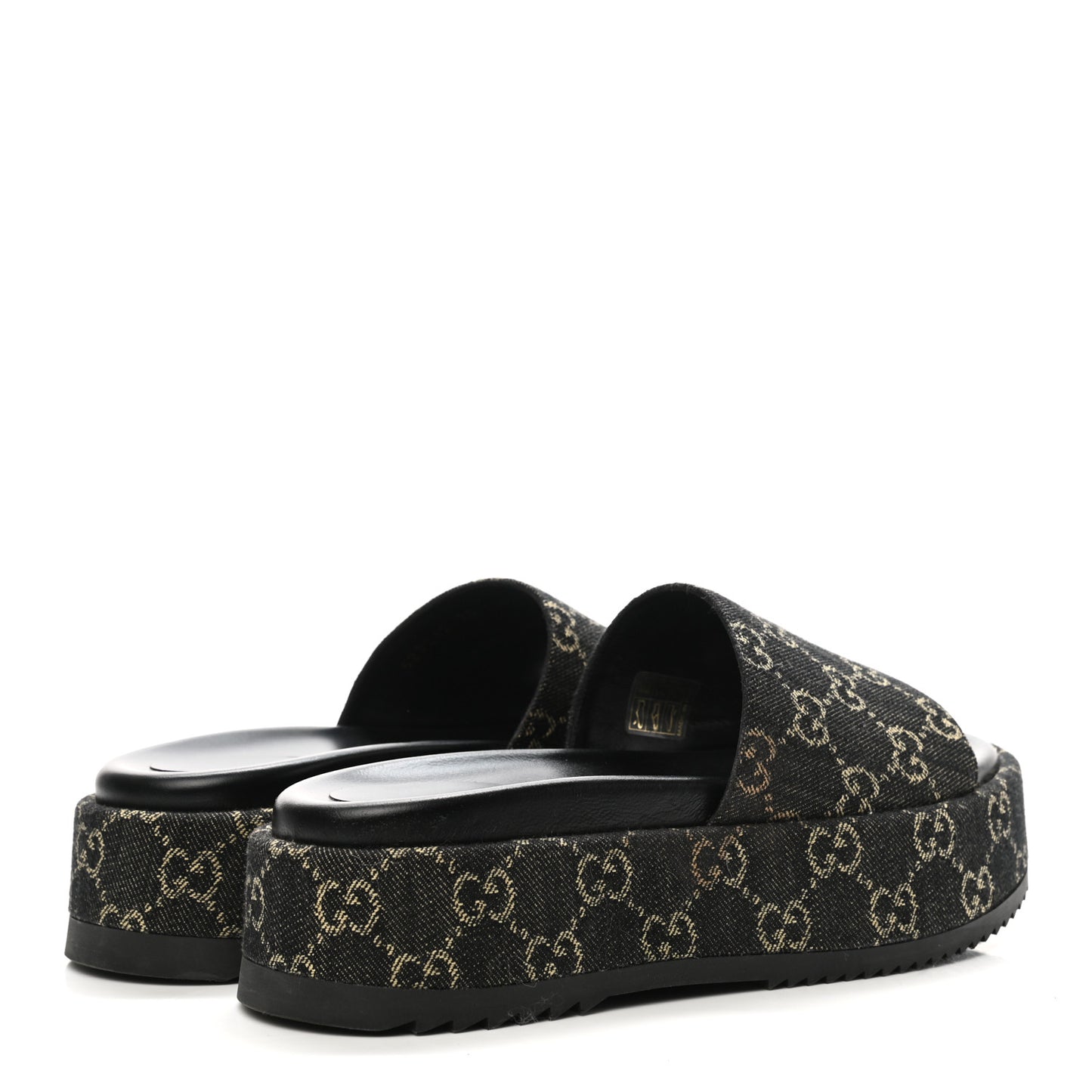 Jacquard Black Denim GG Monogram Angelina Platform 55mm Slide Sandals 38 Black Ivory
