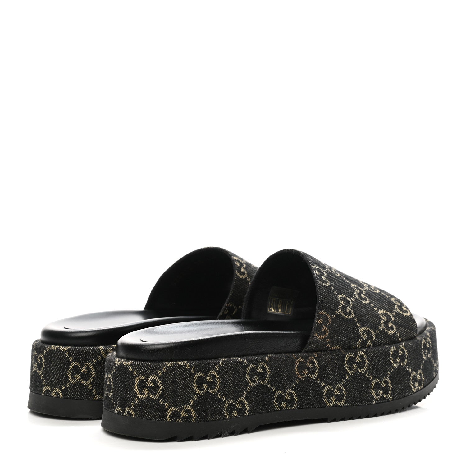 Gucci Jacquard Black Denim GG Monogram Angelina Platform 55mm Slide Sandals 38 Black Ivory 4 of 12