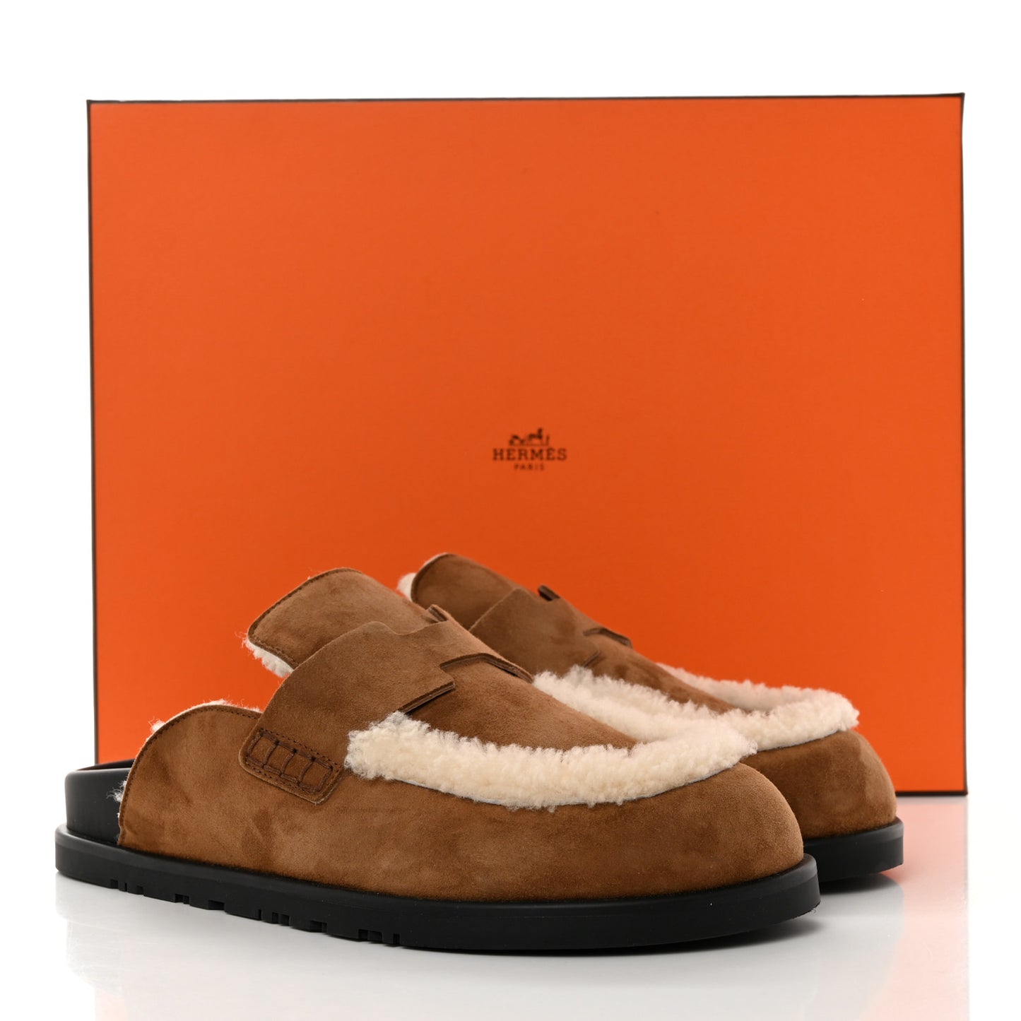 Suede Goatskin Shearling Go Mules 40 Brun Fume Ecru