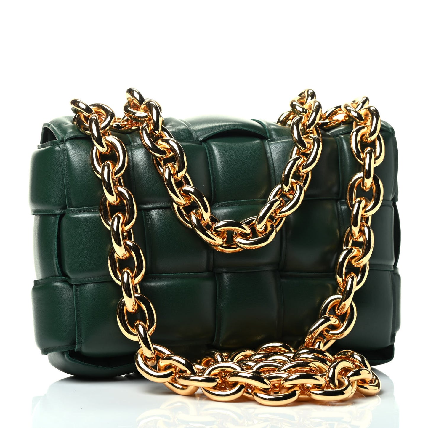 Lambskin Maxi Intreccio Padded Chain Cassette Crossbody Bag Raintree