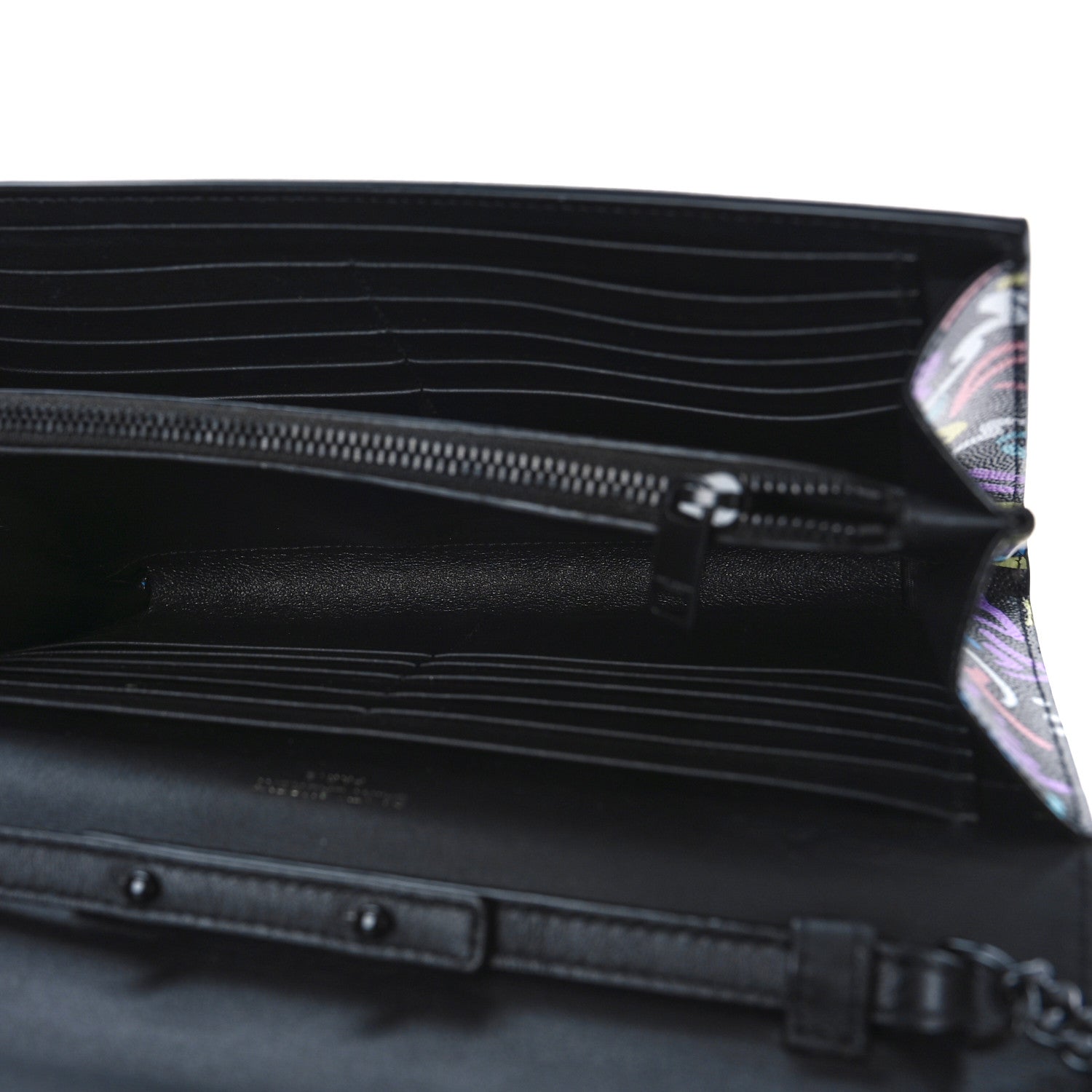 Saint Laurent Grain De Poudre Medium Classic Monogram Multicolor Graphic Print Chain Wallet Black 6 of 9