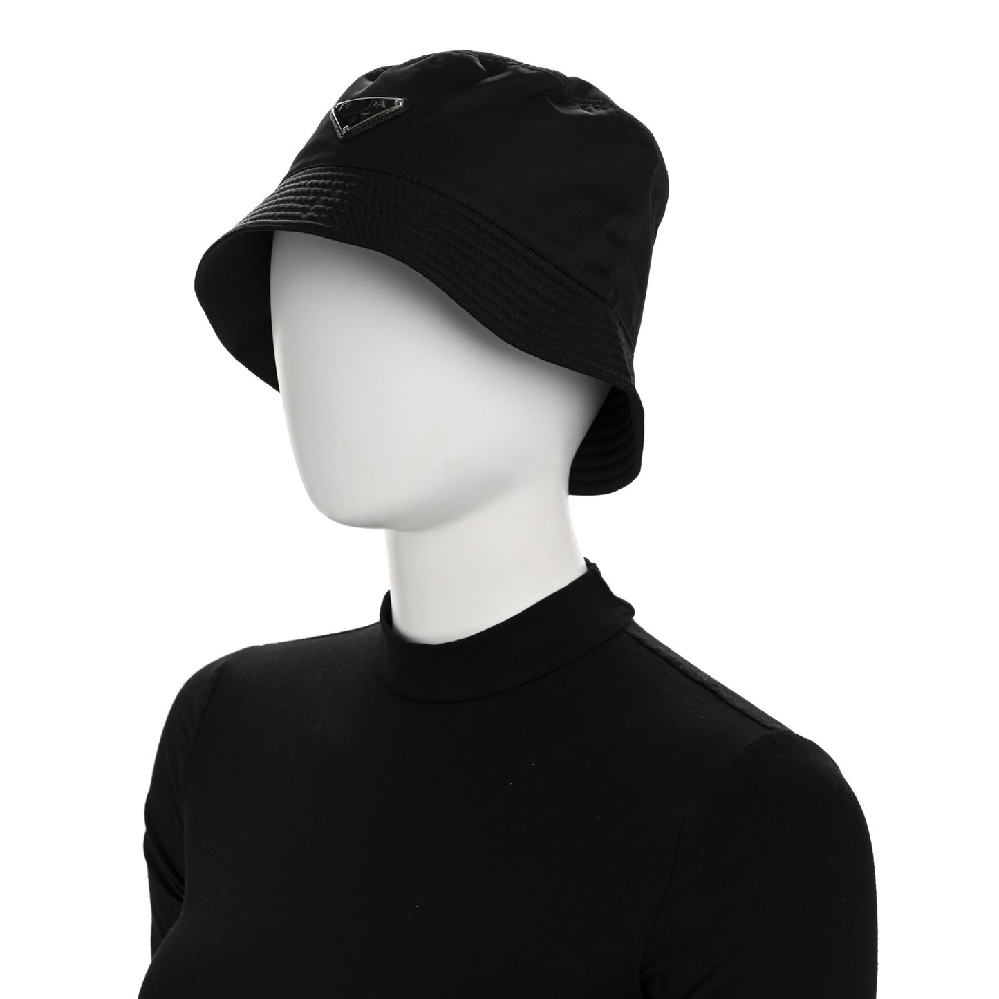 Re-Nylon Metal Triangle Logo Womens Bucket Hat M Black