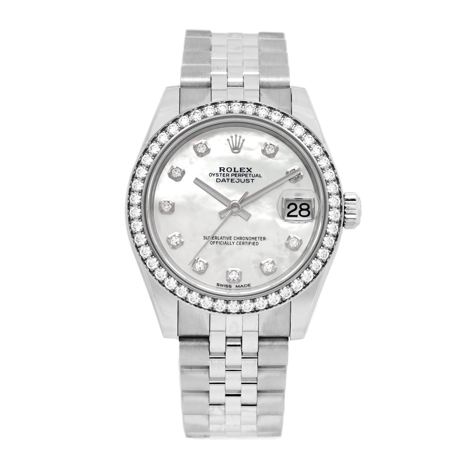 Rolex Stainless Steel 18K White Gold Diamond Mother of Pearl 31mm Oyster Perpetual Datejust Watch 178384 1 of 4