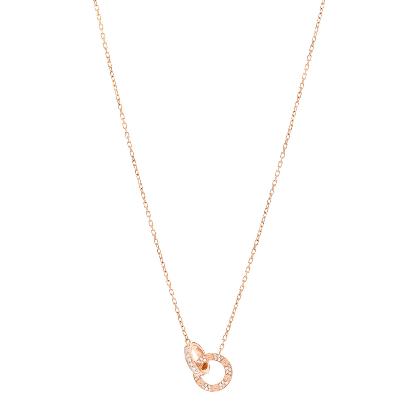 18K Pink Gold Diamond Interlocking LOVE Paved Necklace