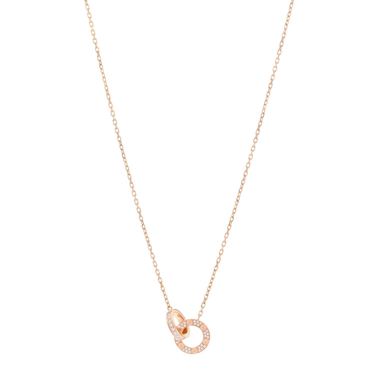 Cartier 18K Pink Gold Diamond Interlocking LOVE Paved Necklace 1 of 4