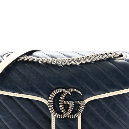 Gucci Vintage Effect Calfskin Matelasse Diagonal Small Torchon GG Marmont Shoulder Bag Blue Agata Mystic White 8 of 11
