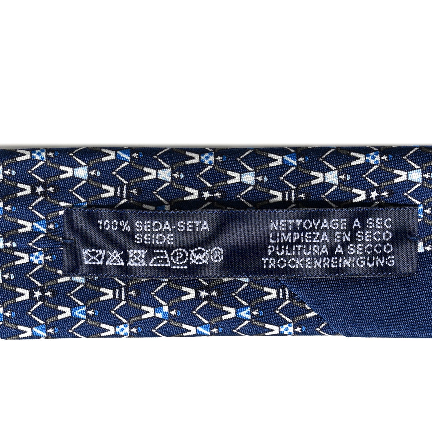 Hermes Printed Silk Mens Jockey Neck Tie Marine Clair 6 of 6