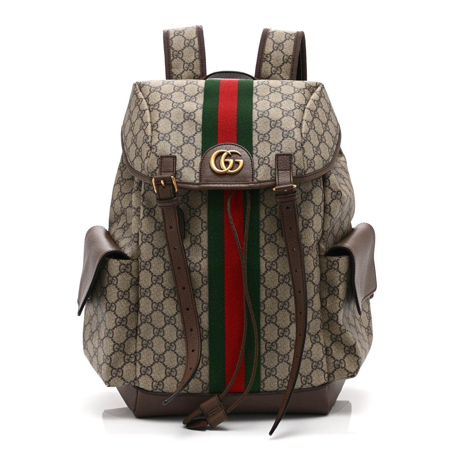 Gucci GG Supreme Monogram Medium Ophidia Double Buckle Backpack Brown 1 of 11