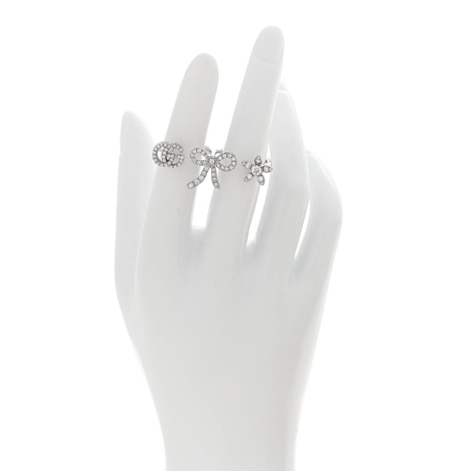 Gucci 18K White Gold Diamond Flora Bow Flower Ring M 2 of 5
