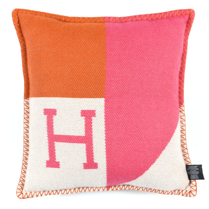 Hermes Cashmere H Drapeau Pillow Fuchsia Orange 2 of 6