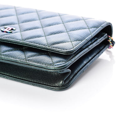 Chanel Iridescent Goatskin Quilted Wallet On Chain WOC Green 6 of 13