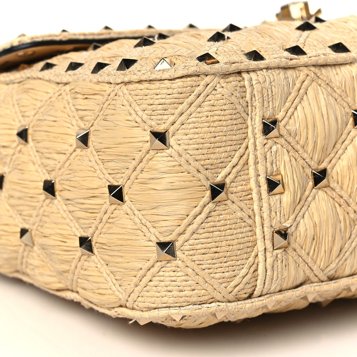Valentino Garavani Raffia Lambskin Medium Rockstud Spike Shoulder Bag Naturale 7 of 8