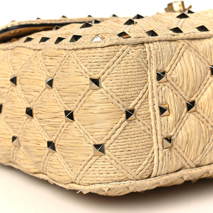 Valentino Garavani Raffia Lambskin Medium Rockstud Spike Shoulder Bag Naturale 7 of 8