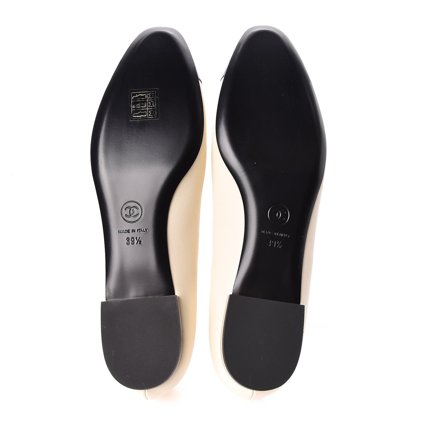 Crumpled Calfskin Cap Toe Ballerina Flats 39.5 White Black