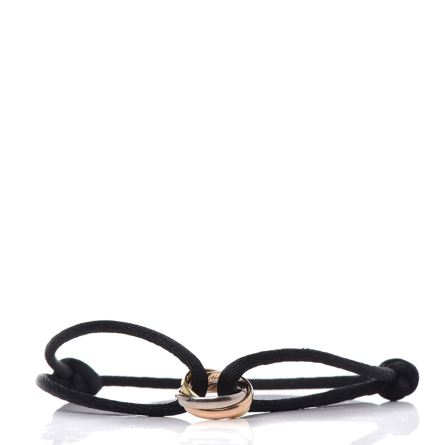 18K Pink Yellow White Gold Trinity Adjustable Cord Bracelet Black