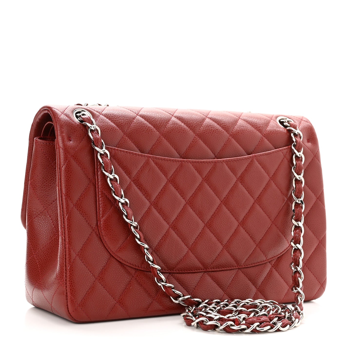 Caviar Quilted Jumbo Double Flap Dark Red