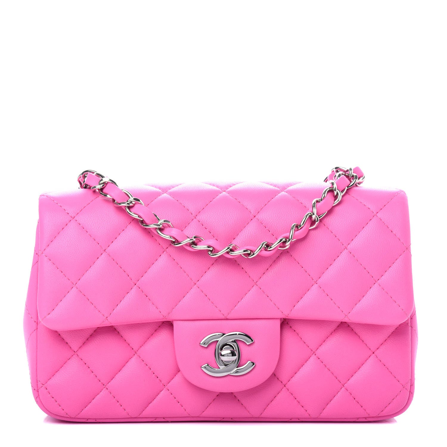 Chanel Lambskin Quilted Mini Rectangular Flap Neon Pink 1 of 12