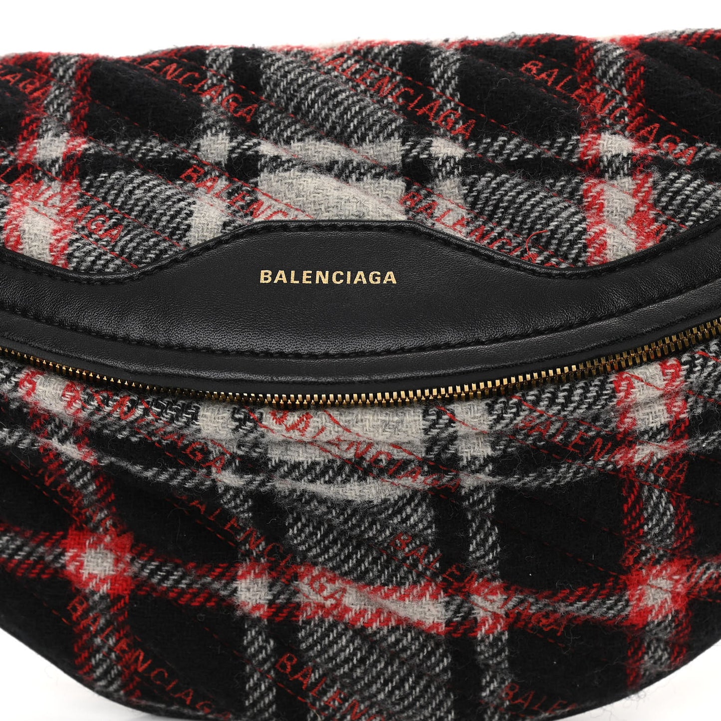 Wool Plaid Diagonal Allover Logo Matelasse XS Souvenir Belt Bag Black White Red