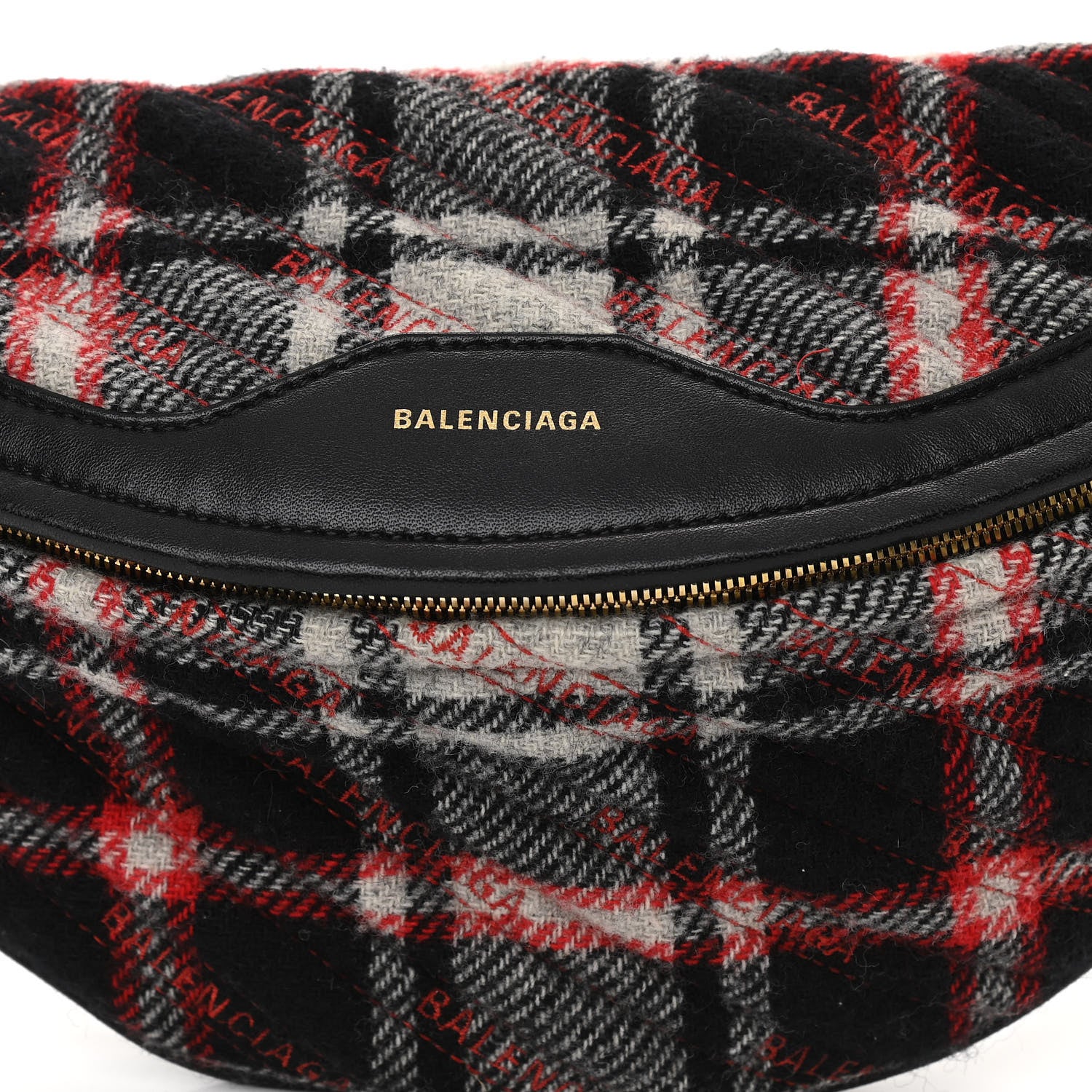 Balenciaga Wool Plaid Diagonal Allover Logo Matelasse XS Souvenir Belt Bag Black White Red 7 of 12