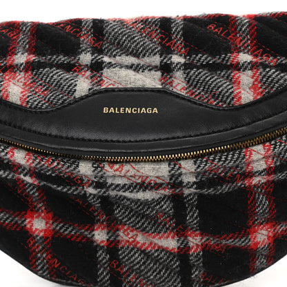 Balenciaga Wool Plaid Diagonal Allover Logo Matelasse XS Souvenir Belt Bag Black White Red 7 of 12