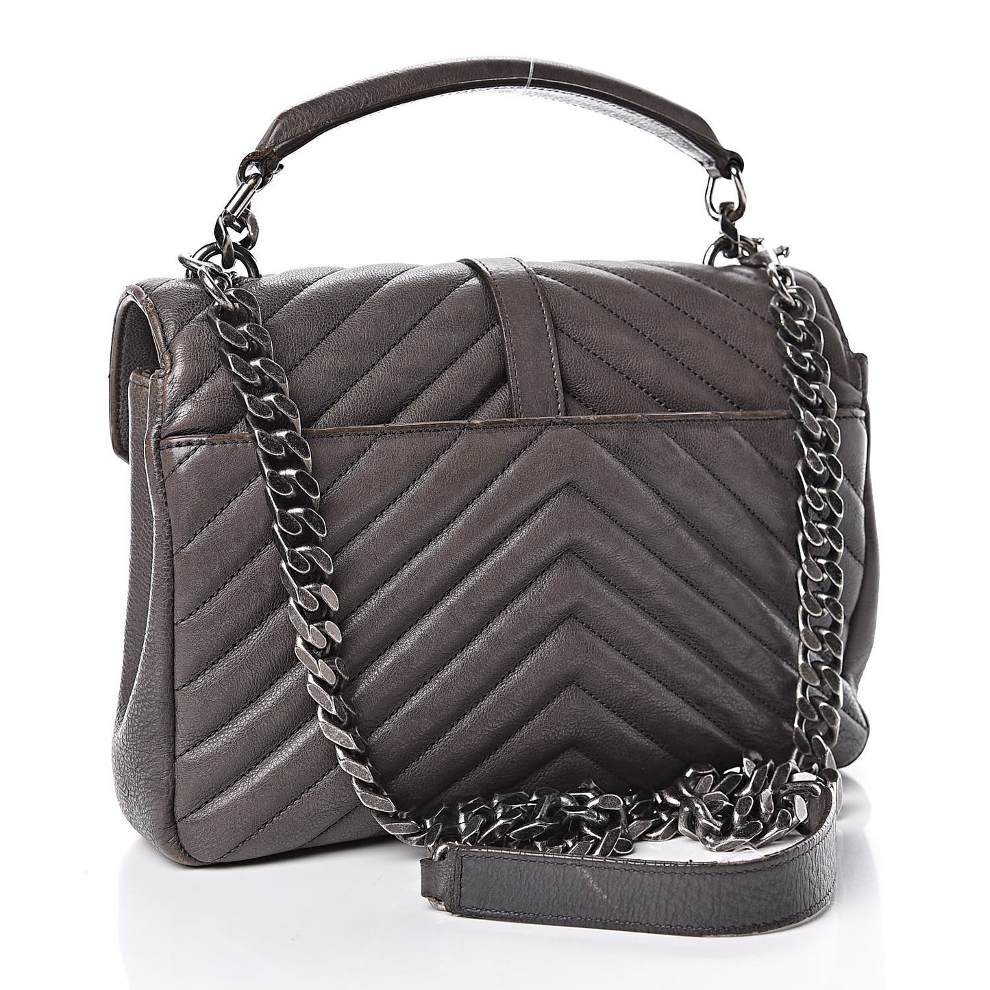 Sheepskin Matelasse Chevron Monogram Medium College Bag Dark Anthracite