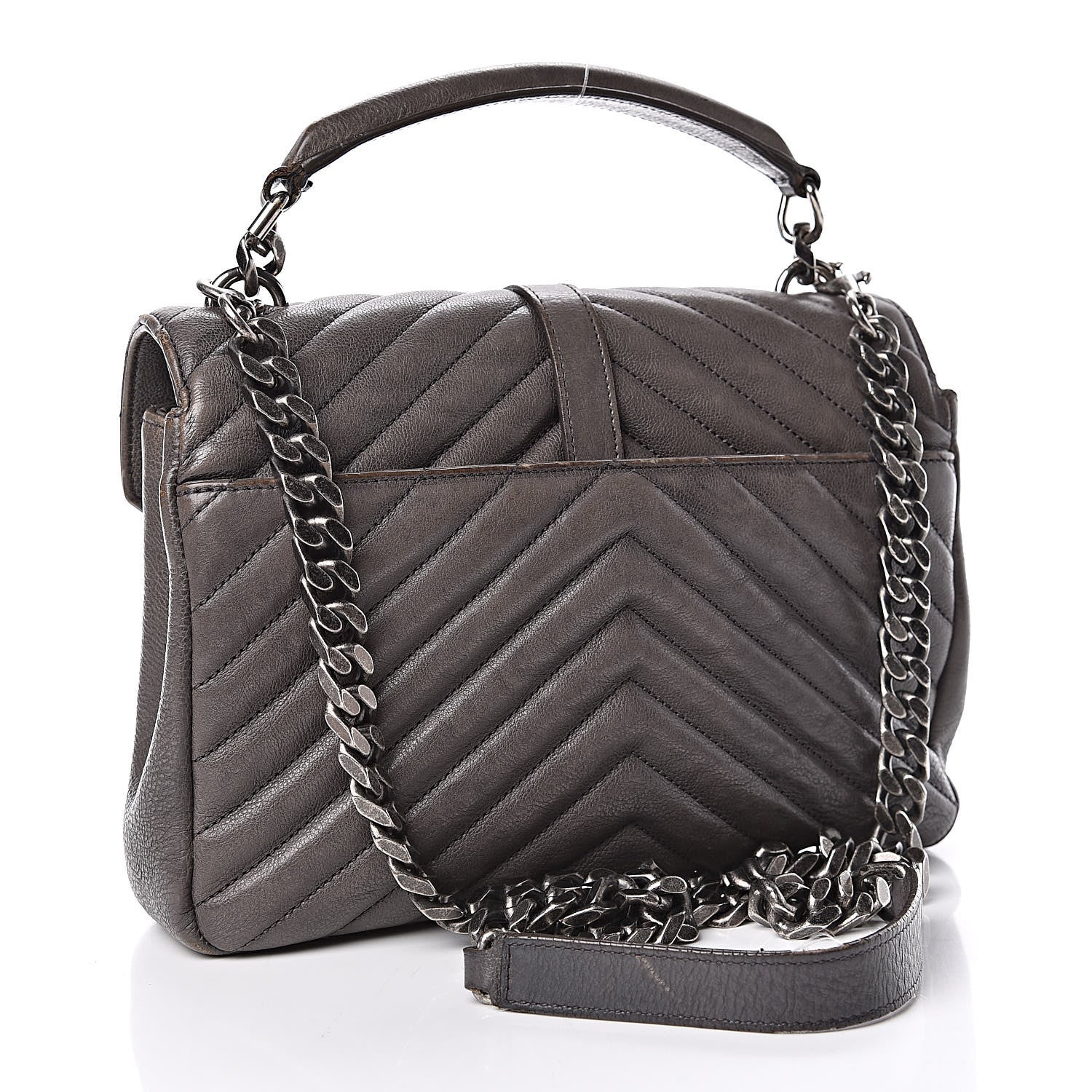 Saint Laurent Sheepskin Matelasse Chevron Monogram Medium College Bag Dark Anthracite 3 of 19