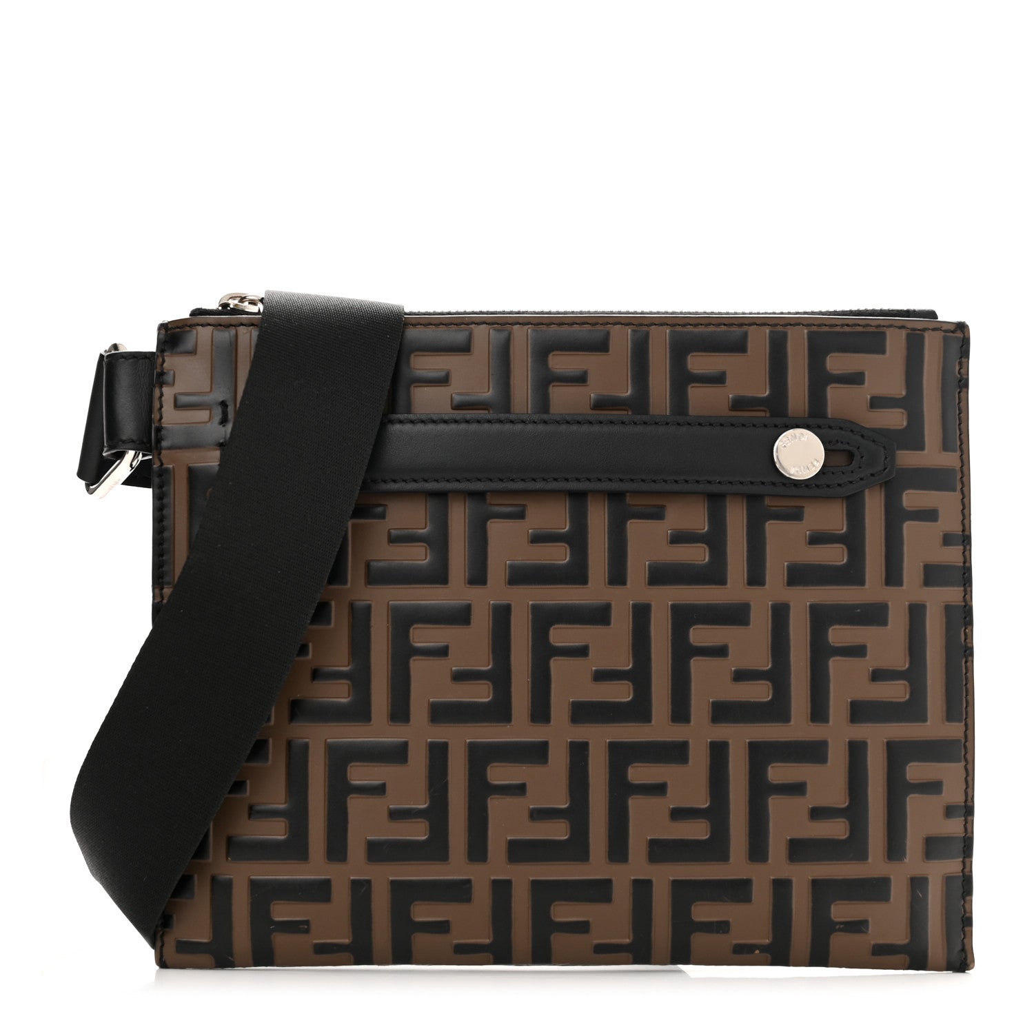 Fendi Vitello Century Bi-Color FF 1974 Embossed Messenger Maya Black 1 of 9