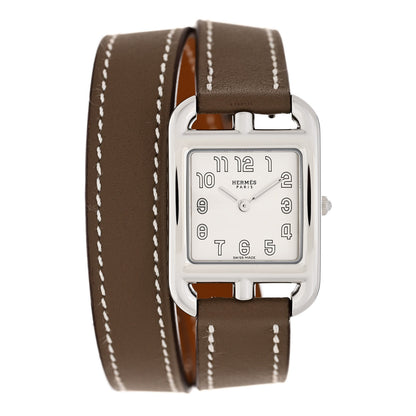 Hermes Stainless Steel Swift 23mm Cape Cod Double Tour Quartz Watch Etoupe 1 of 5
