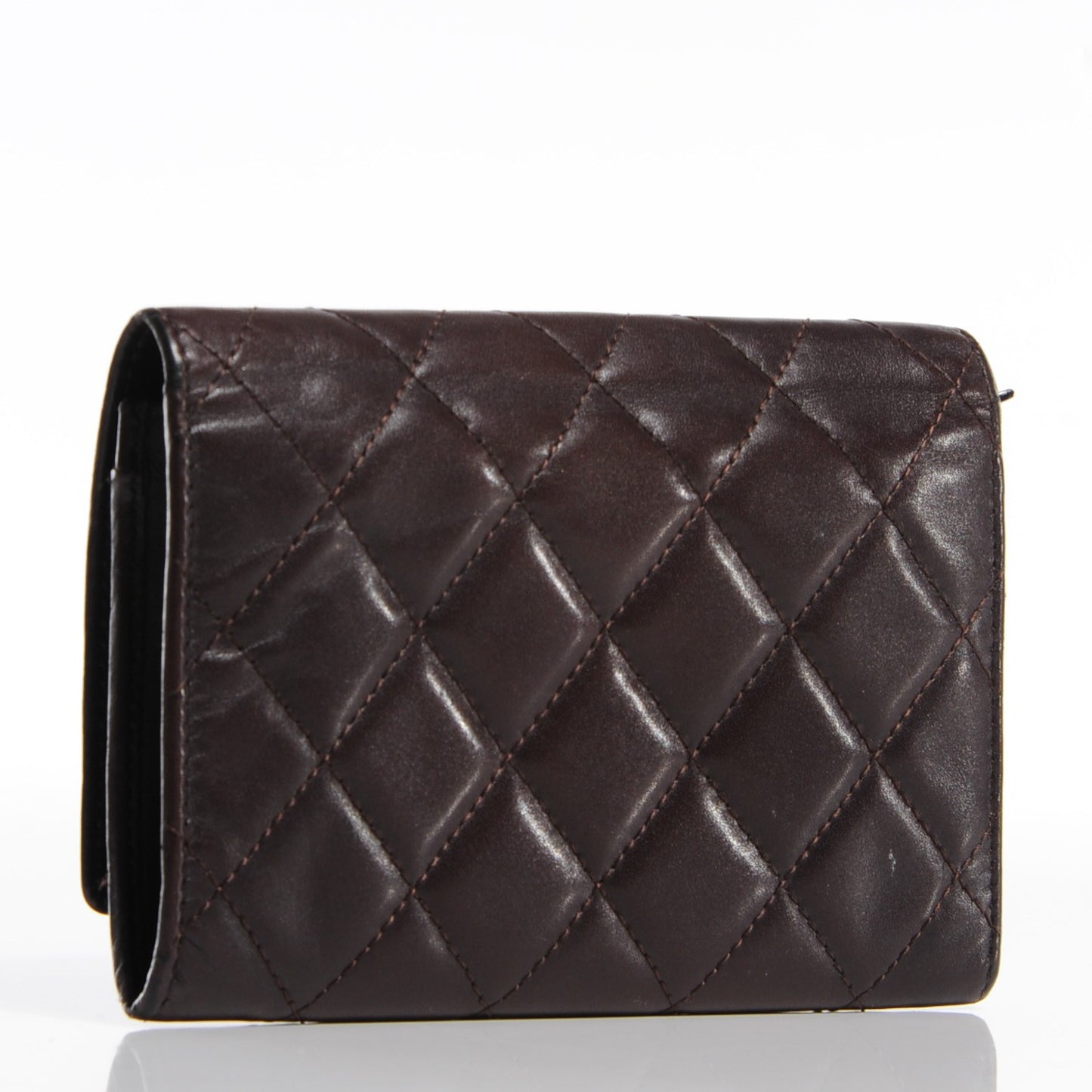 Calfskin Quilted Cambon Quilted Flap Wallet Dark Brown
