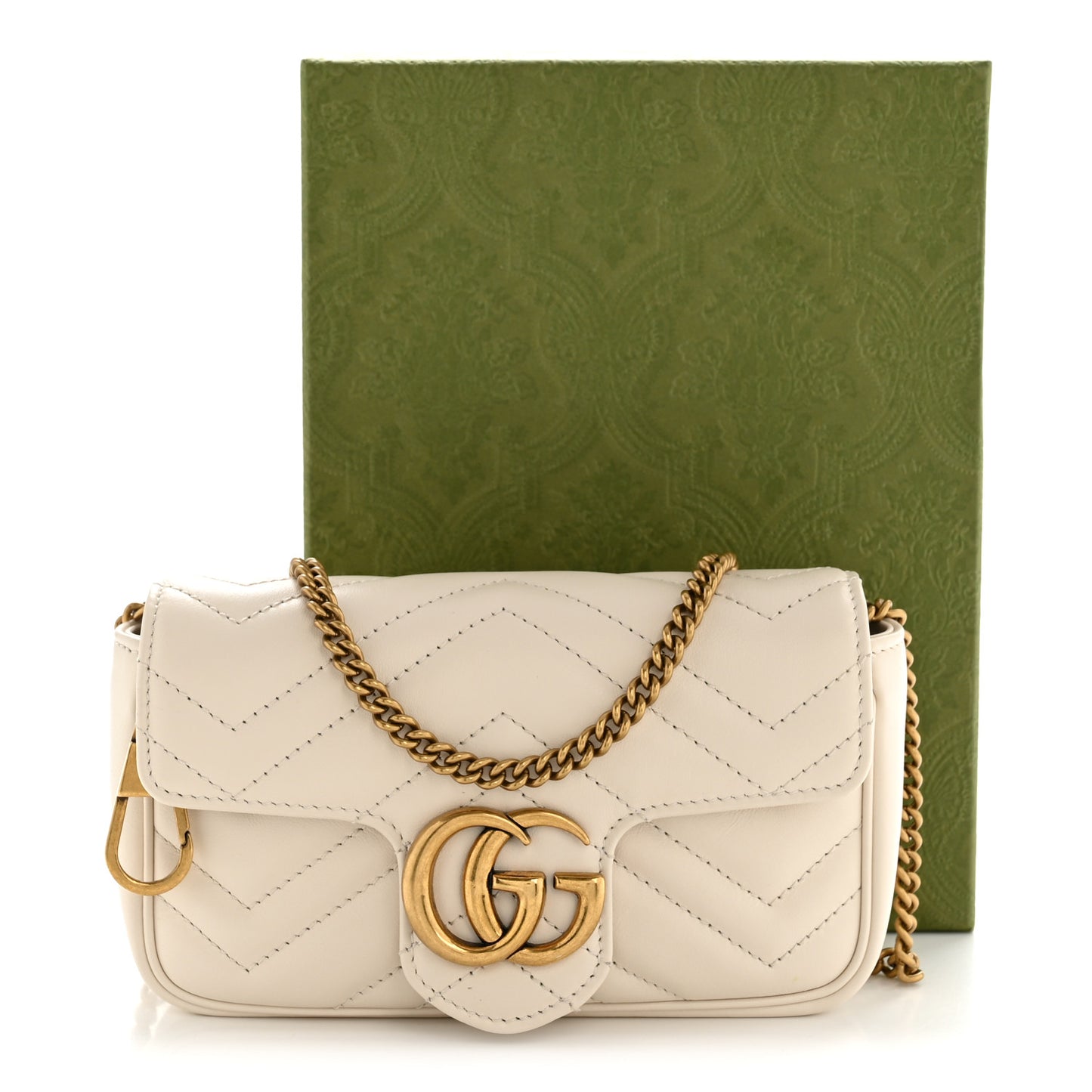 Calfskin Matelasse Super Mini GG Marmont Shoulder Bag White