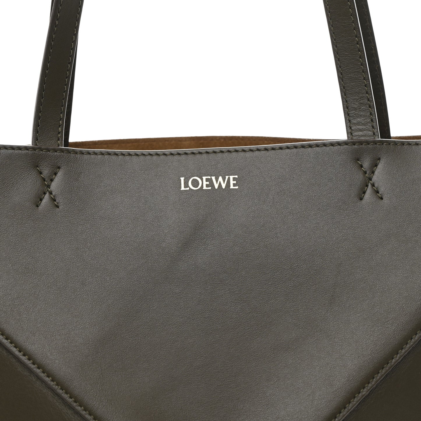 Shiny Calfskin Medium Puzzle Fold Tote Dark Khaki Green