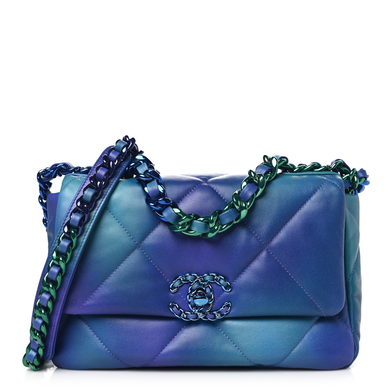 Chanel Tie Dye Calfskin Quilted Medium Chanel 19 Flap Blue Purple 1 of 10