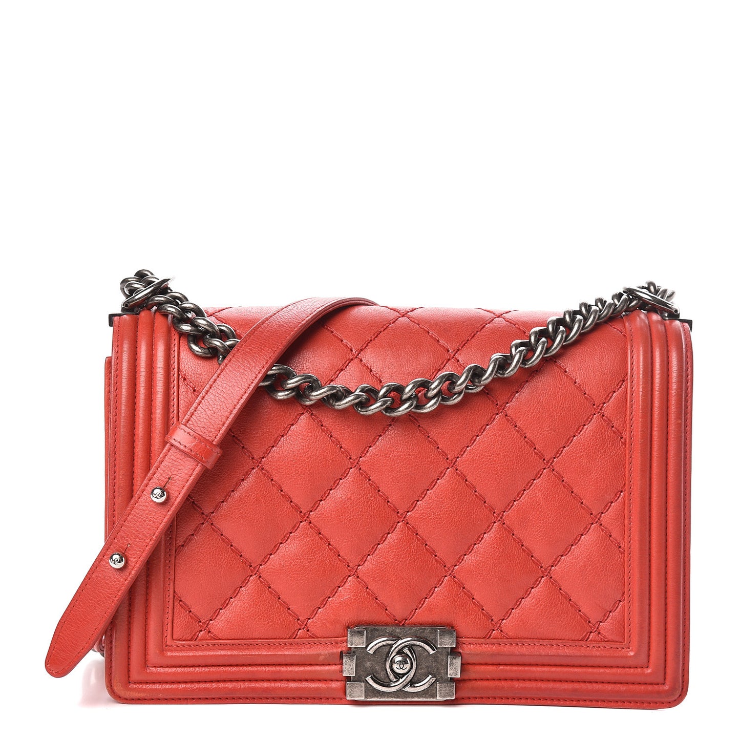 Calfskin Double Stitch New Medium Boy Flap Red